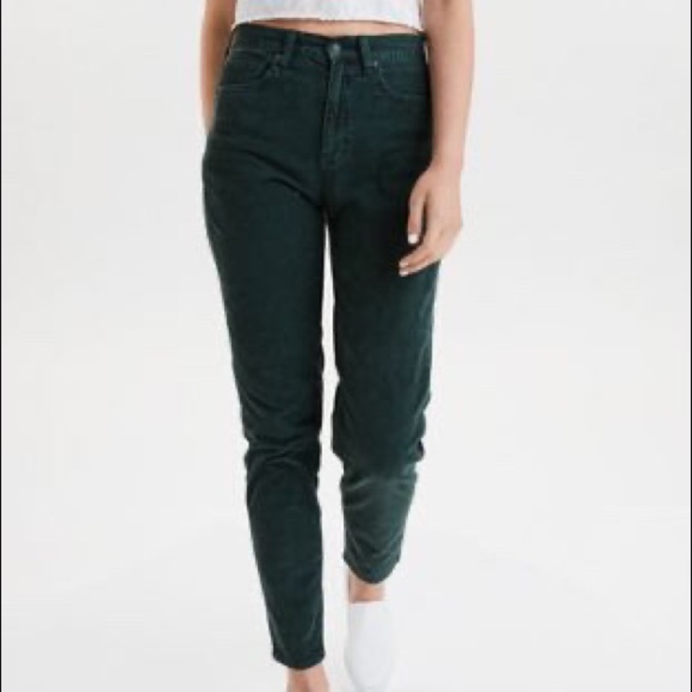 AEO Corduroy Mom Jeans Dark Green